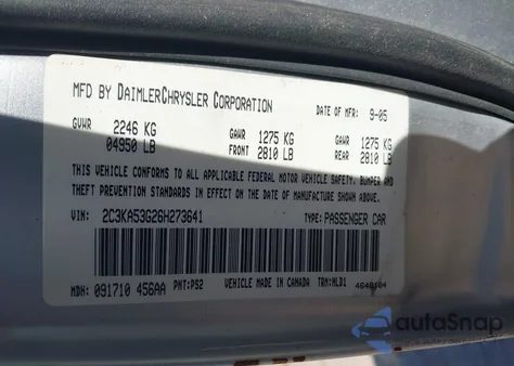 2006 Chrysler 300 Touring z USA, uszkodzony, nr VIN 2C3KA53G26H273641